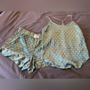 Victoria Secret satin PJ set. size small. racer back, spaghetti strap, short set